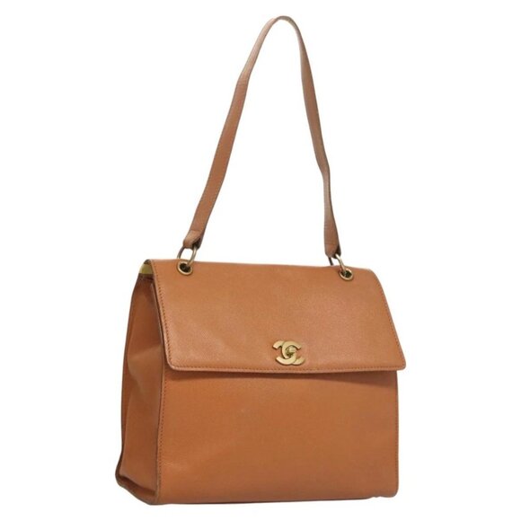 CHANEL Shoulder Bag Grained Calf Skin Brown Gold - Picture 1 of 16